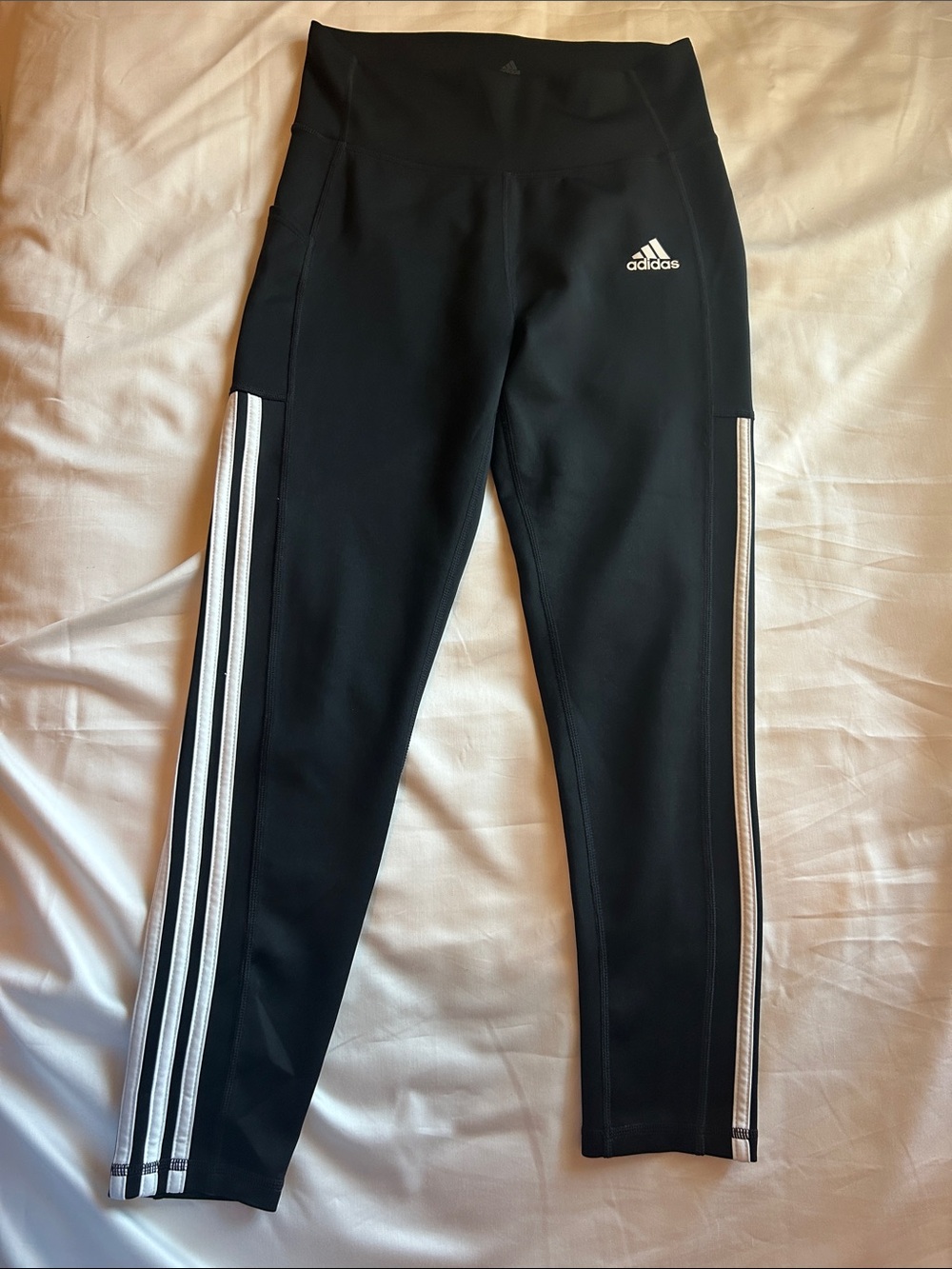 adidas Black Leggings with White Side 3-Stripes